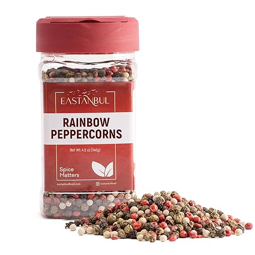 Eastanbul Granos de pimienta enteros arcoíris para molinillo de 4.9 onzas, granos de pimienta arcoíris enteros blanco, verde, rojo, pimienta negra