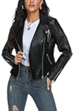 Faux Leather Jacket for Women, Vegan Jackets Moto Biker Motocycle Coat