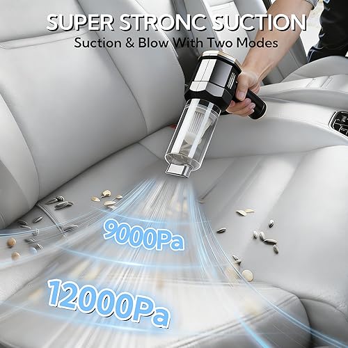 Miniatura 2 de Aspiradora de mano para automóvil, aspiradora de 12000 Pa y plumero de aire, aspiradora de mano inalámbrica portátil con motor sin escobillas y