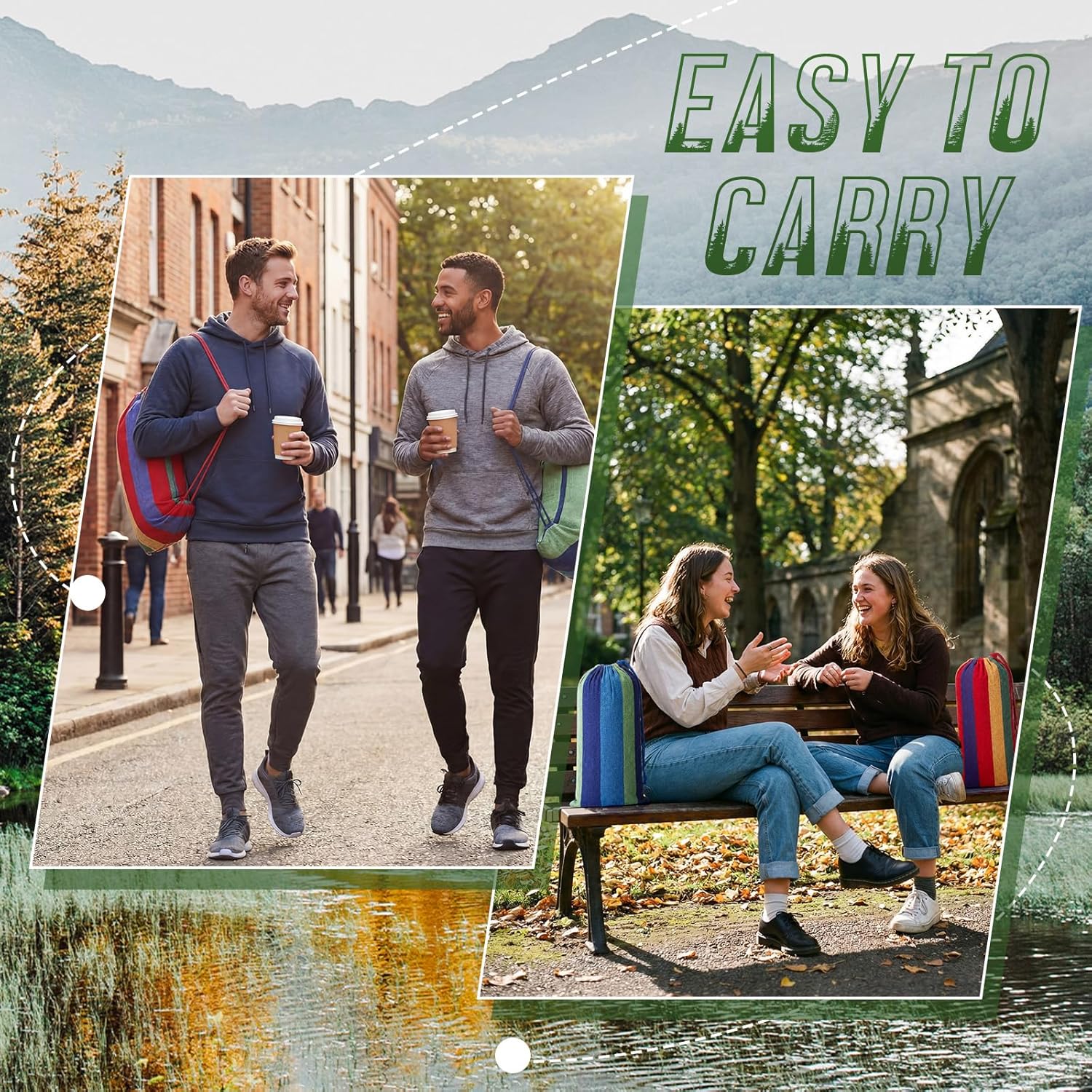 SATINIOR 2 Pack Canvas Portable Camping Hammocks for Outside, 660lb, Large 305 x 150 cm Metal Knot Hanging Hammock with 2 Carrying Bag 4 Tree Strap 4 Anti Roll Balance Beam for Patio Backyard Outdoor