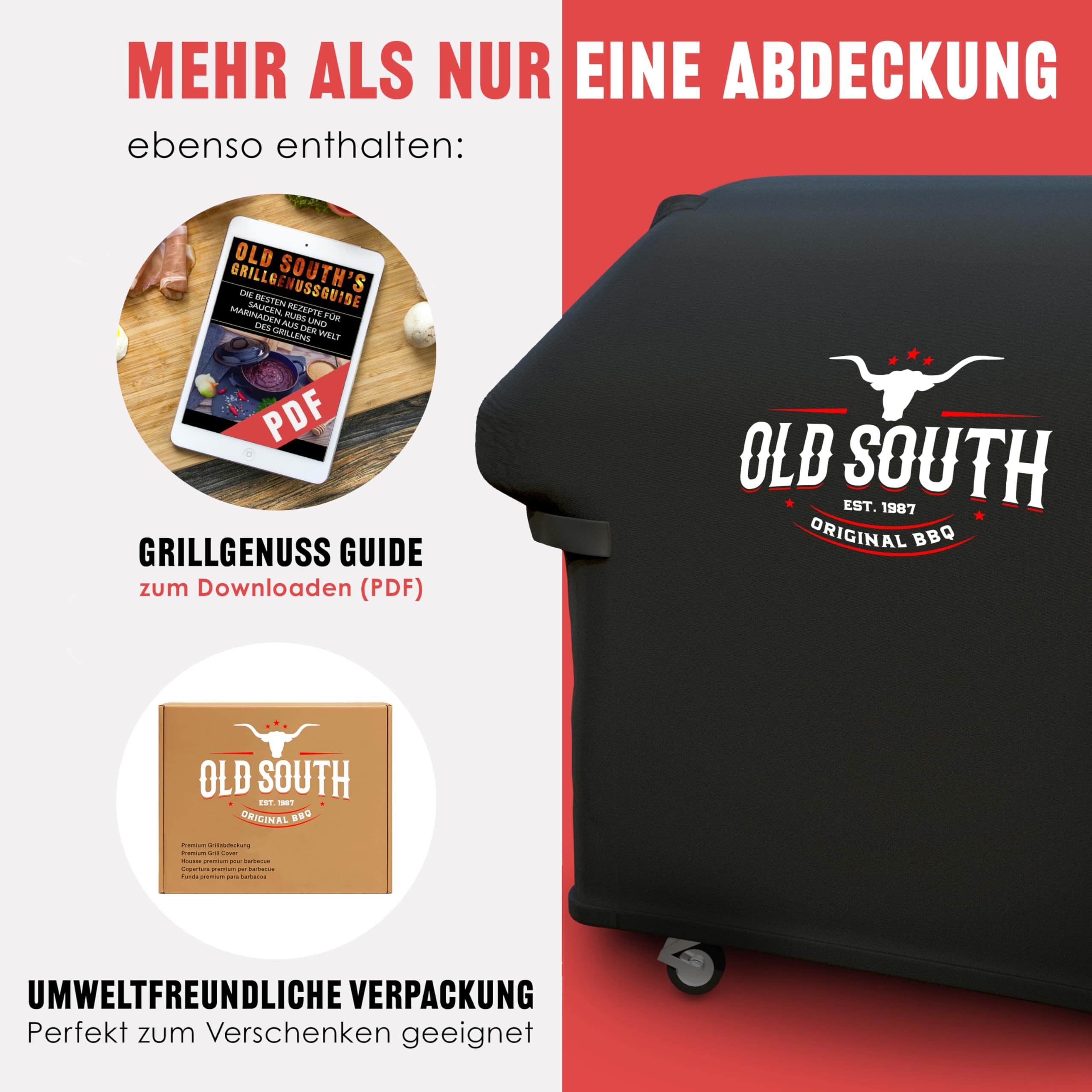 Old South - Copertura per barbecue resistente alle intemperie – Copertura per barbecue Weber, Napoleon, Enders, Rösle Gasgrill – Copertura impermeabile (132 x 65 x 110 cm)