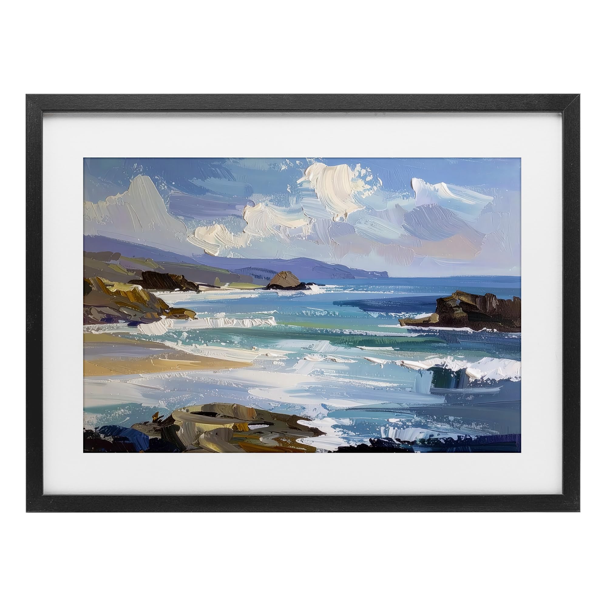 Stupell Industries Serene Coastal Ocean Horizon Nautical Horizon Seascape, 17 X 23 Inch Framed Print Under Glass