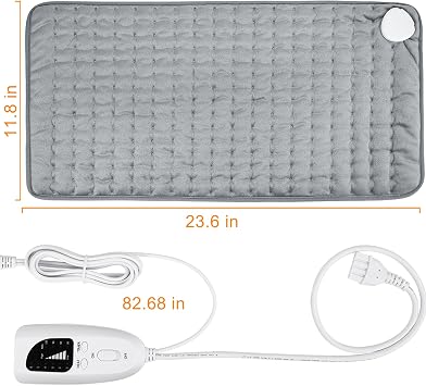 Heating Pad, Electric Heating Pad for Dry & Moist Heat, Electric Heat Pad with Multiple Temp & Timer Settings, Auto Off.Machine Washable (Silver Gray, 24‘’×12‘’)