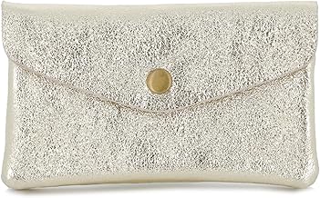 Double Tree - Portefeuille Femme Petit Format Cuir Véritable Brillant - Porte-Monnaie Irisé à Rabat Enveloppe Mi-Long - Léger Élégant et Pratique - Doré