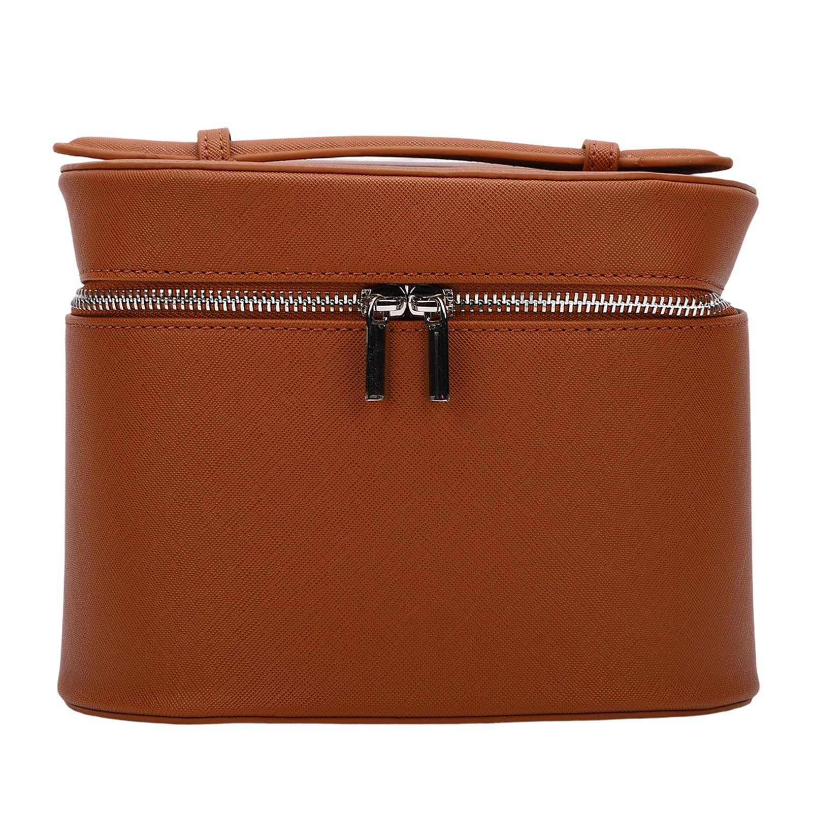 Cryfokt Borsa per il Trucco con Divisori Rimovibili Elegante e Compatta per L'uso Quotidiano Donna Organizer Toilette Viaggio in Pelle PU (Marrone caffè)