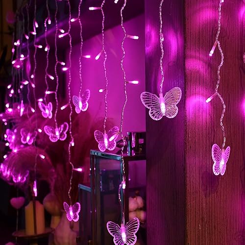 Miniatura 9 de SDOUBLEM Butterfly Curtain Lights 13ft 96 LED Twinkle Fairy Lights 8 Modes String Lights with Remote, Butterfly Hanging Decoration for Bedroom Dorm