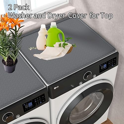 Miniatura 4 de Fundas para lavadora y secadora para la parte superior, 26.5 x 25.6 pulgadas, alfombrilla protectora de carga frontal de silicona para lavadora,