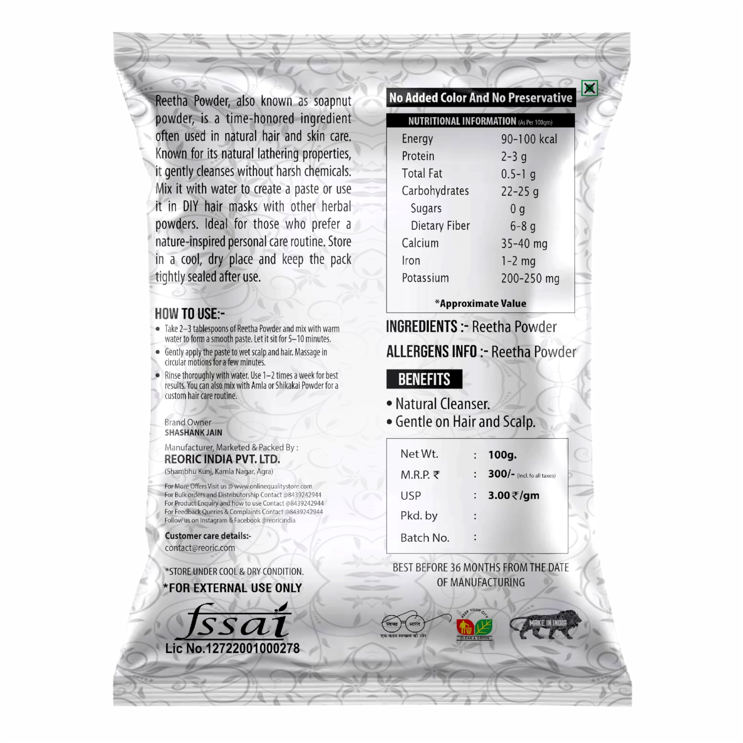 BRALCON Methi Powder, Neem Leaf, Reetha Combo, Natural Hair Care, Chemical Free, 100gm Each, 3 Pack, Powder Form for Adults 4