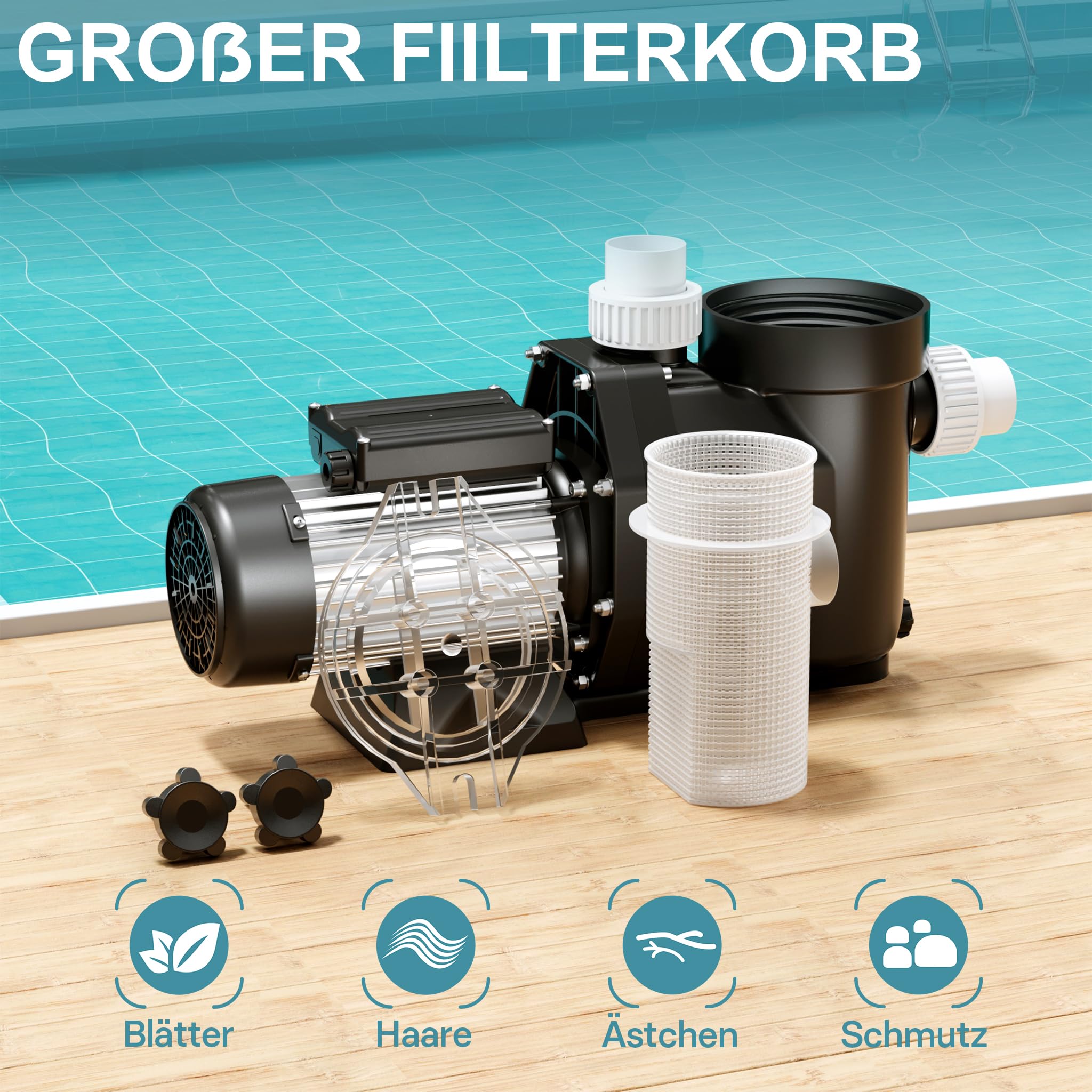 WilTec Poolpumpe 19200 l/h 750 W Schwimmbadpumpe Filterpumpe Umwälzpumpe