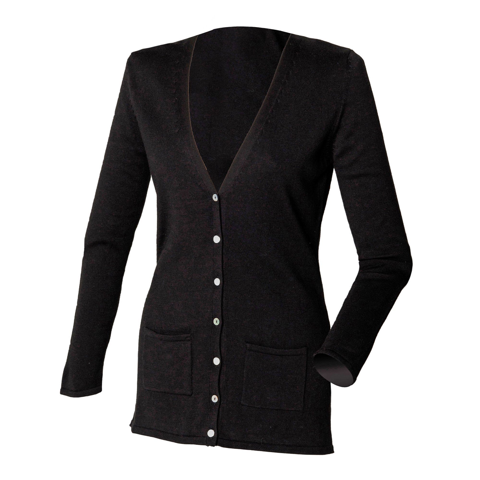 Henbury Ladies/Womens V-Neck Button Fine Knit Cardigan (M) (Black)