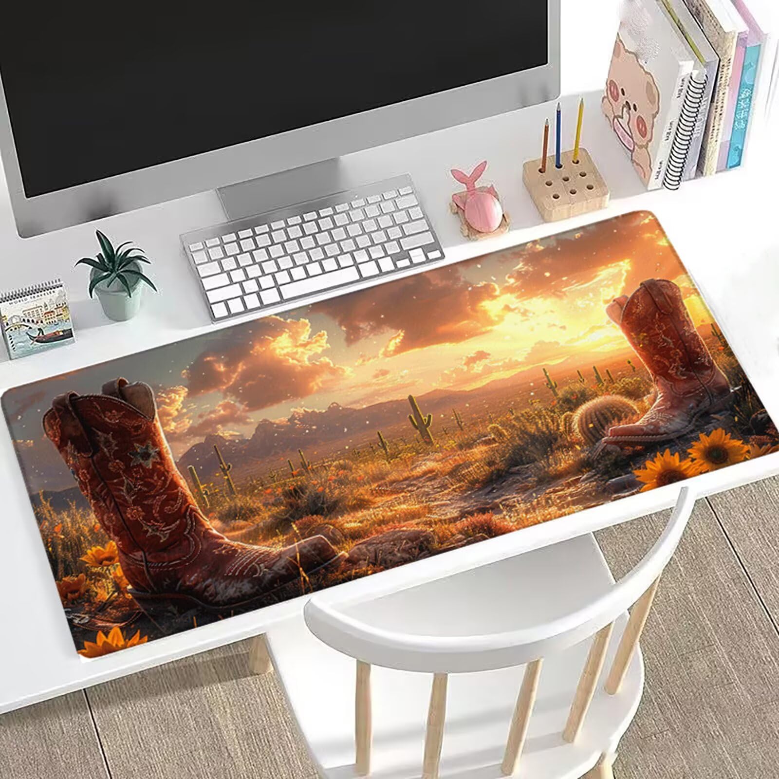 Podkładka pod mysz, gamingowa podkładka pod mysz, kaktus, duża, 1200 x 600 x 3 mm, XXL, długa podkładka pod mysz, klawiatura komputerowa, z antypoślizgową podstawą, przeszywane krawędzie, podkładka na