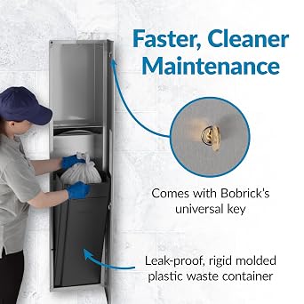 Bobrick 3803 TrimLineSeries Stainless Steel Recessed Paper Towel Dispenser/Waste Receptacle, Satin Finish, 6.3 Gallon Capacity, 13 Width x 55-1/8 Height