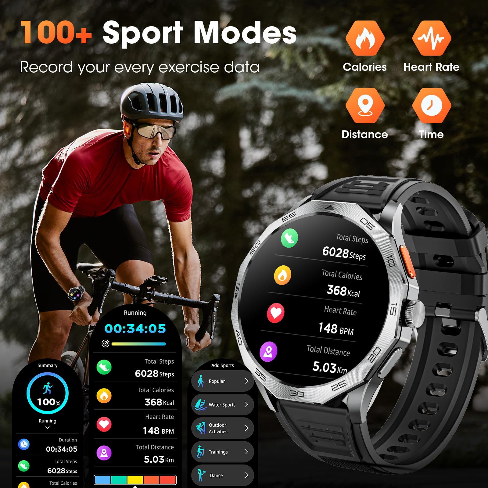 Military Smart Watch for Men 1.85" HD Ultra Screen Touch Screen 710mAh Battery Smart Watches for Android iOS （Bluetooth Call Answer/Dial Calls） Fitness Tracker with 100+ Sports