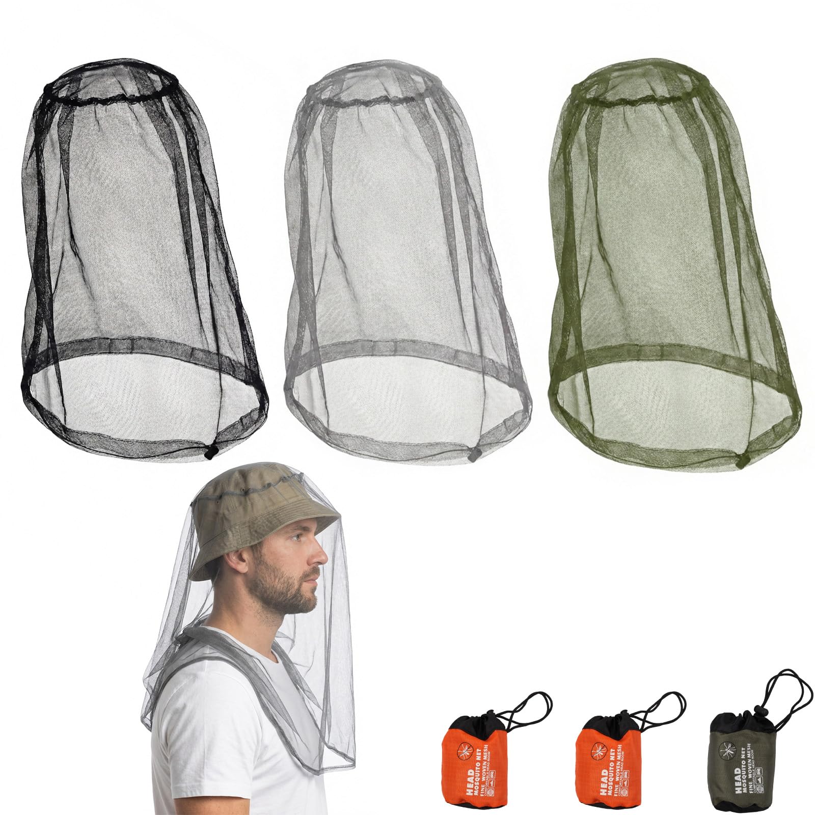 3 zanzariera, rete di protezione per la testa, zanzariera con maglie extra sottili, zanzariera per cappello, zanzariera, per giardinaggio, campeggio, escursionismo, pesca, apicoltura