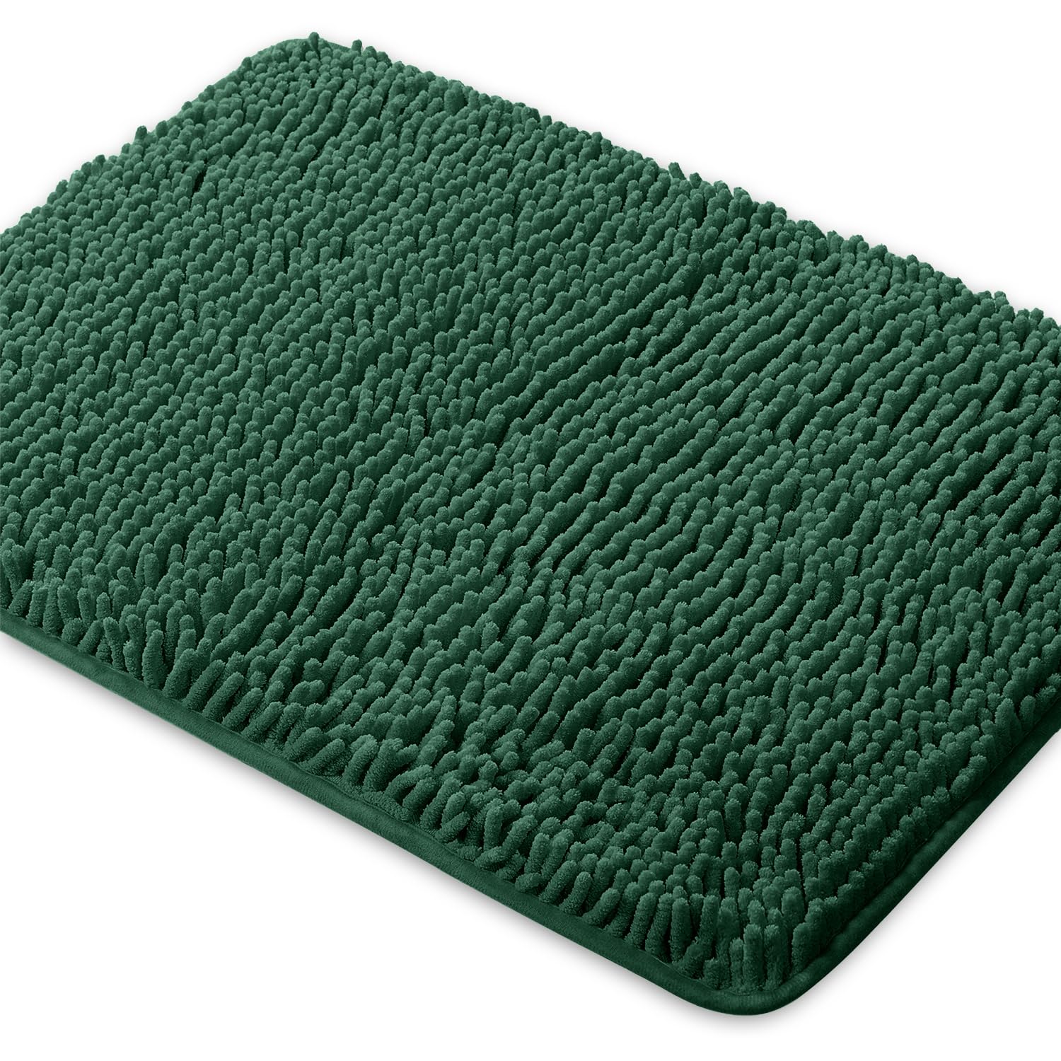 Yeaban Chenille Dark Green Bathroom Rug 20"x32", Non-Slip Rubber Backing — image 1