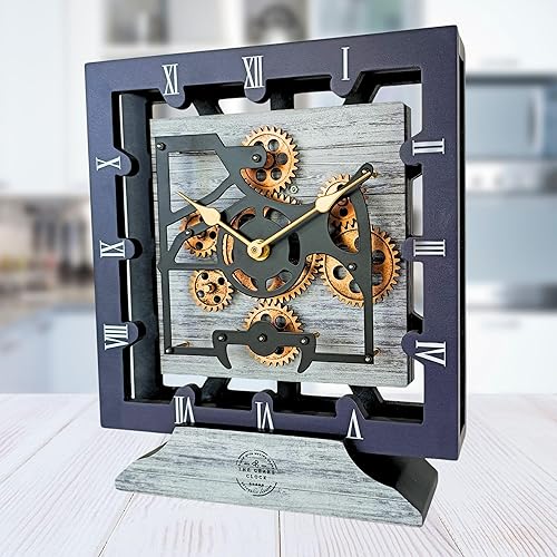 Miniatura 7 de THE GEARS CLOCK Reloj de escritorio de 10 pulgadas con engranaje móvil real cuadrado convertible en reloj de pared (lava roja) Lava Roja,Aqua