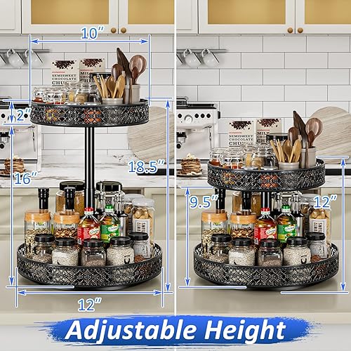 Miniatura 3 de Organizador Lazy Susan de 2 niveles - Estante giratorio para especias de 12 pulgadas. Lazy Susan ajustable de metal giratorio para gabinete,