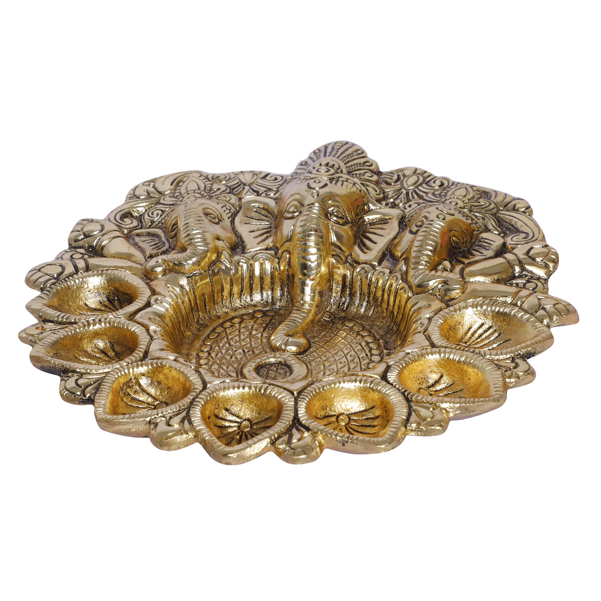 KridayKraft Metal Ganesha Puja Thali with Diya Ganpati Pooja Thali for Puja Room Mandir Temple Ganesha Murti Idol Pooja Thali for Diwali Poojan Decorative Showpiece - Image 4 thumbnail