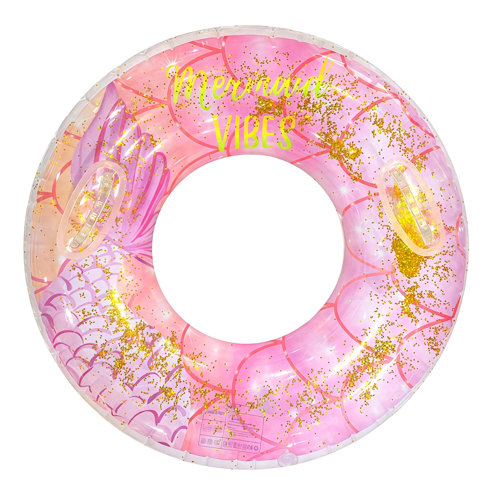 Schwimmring für Erwachsene 80 cm, Schwimmreifen mit 2 Griffen, Aufblasbar | Aufblasbarer Schwimmreifen für Erwachsene mit 38 cm Innenöffnung, Glitzerdesign und 2 Griffen für Pool, Strand und Urlaub