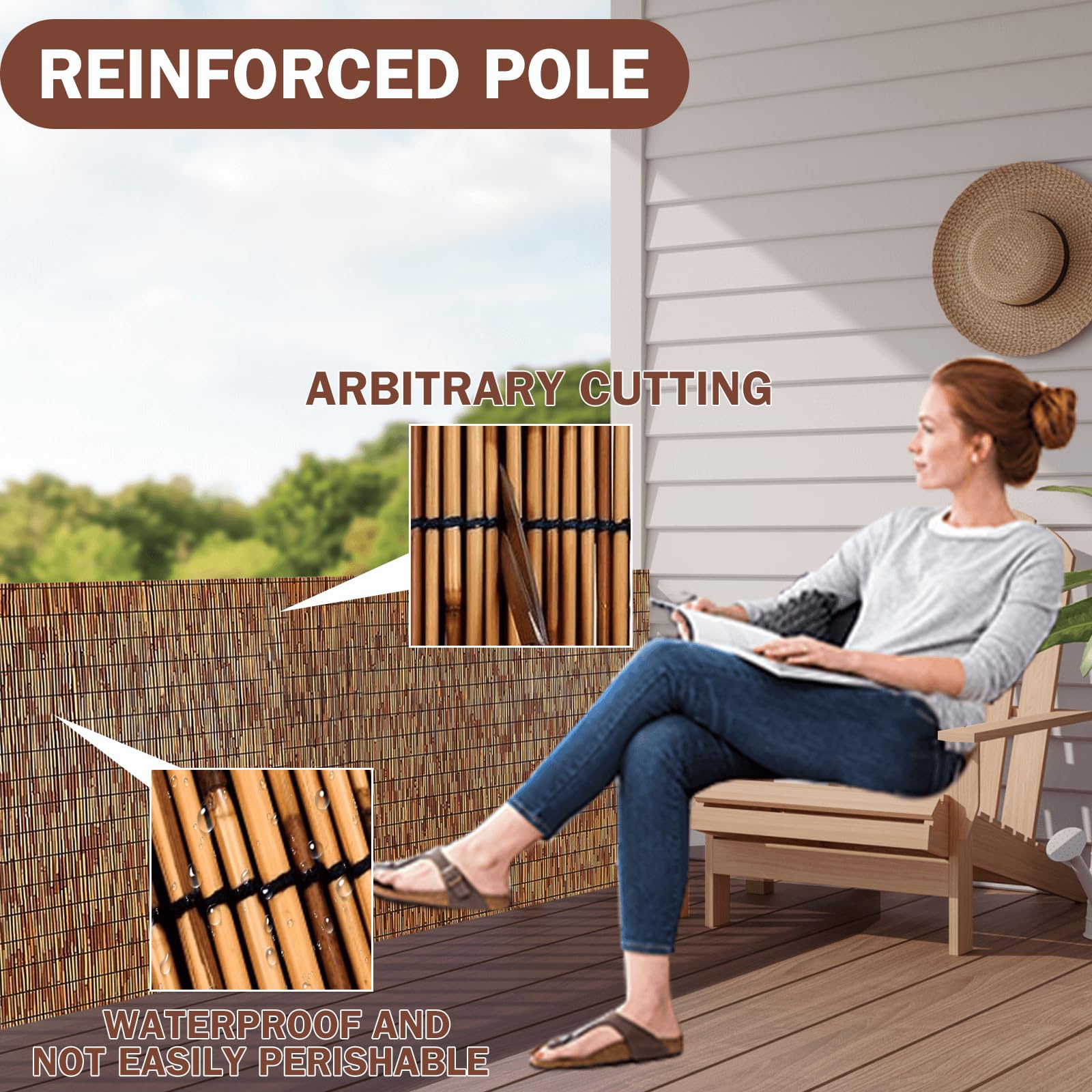 KOIUEYW Sichtschutz Schilfrohrmatte 90x500cm - Premium Schilfmatten Sichtschutz Zaun - Sonnenschutz, Windschutz & Wetterfest Schilfrohrmatte Beach für Garten, Balkon, Terrasse, Pergola - Braun