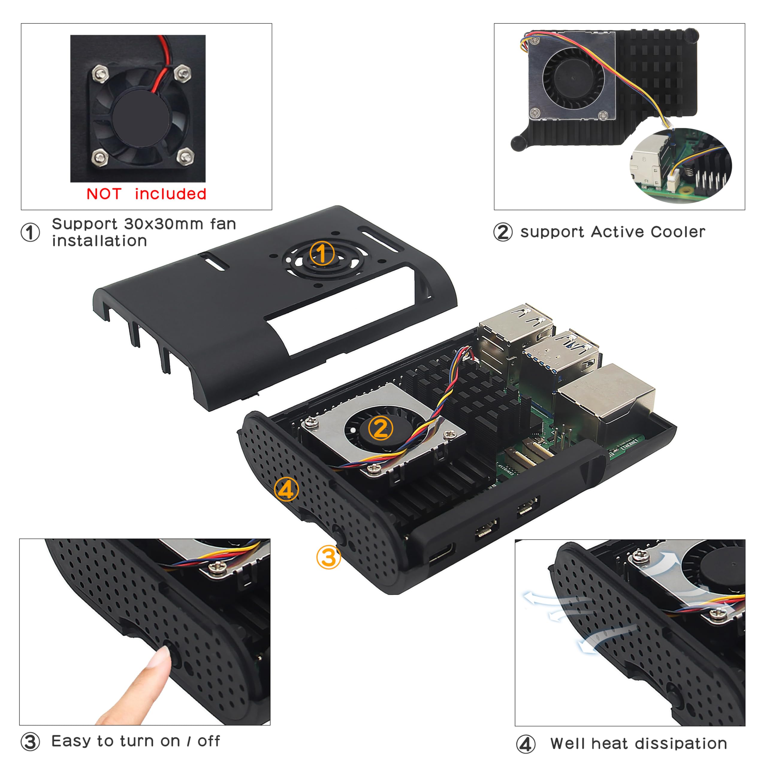 Raspberry Pi 5 ABS Case with Active Fan Cooler