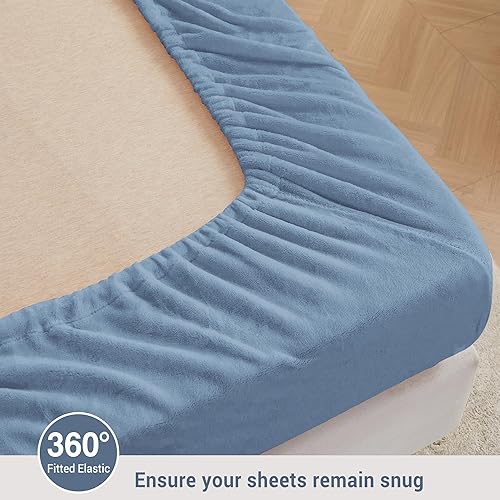 Miniatura 5 de Juego de sábanas de forro polar de 4 piezas con bolsillo profundo de 15 pulgadas, sábana bajera suave y cálida para invierno, estampado a cuadros