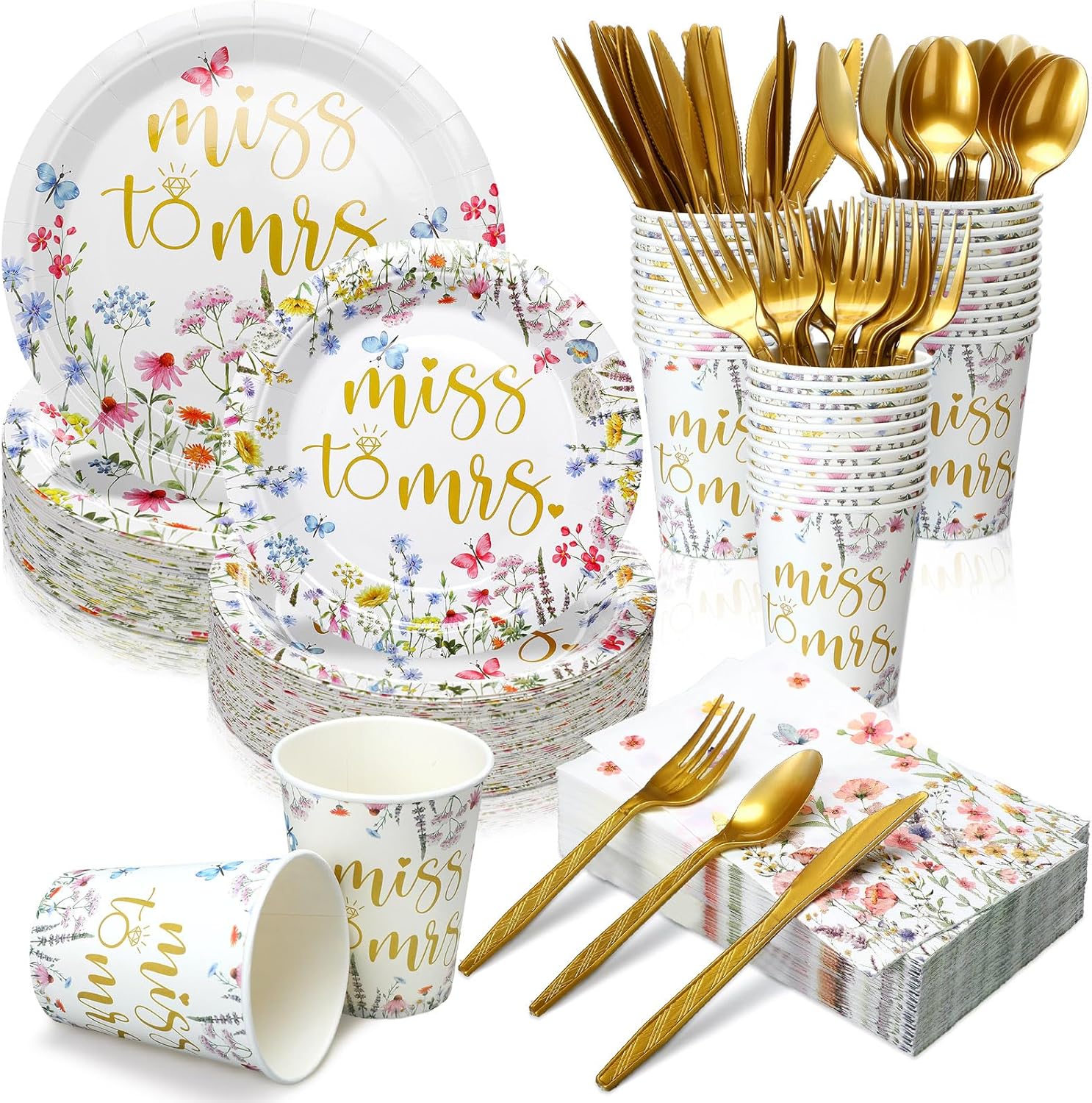 400 Pcs Miss to Mrs Plates and Napkins Sets Bridal Shower Disposable Dinnerware Wedding Party Supplies Spring Plates Baby Shower Party Decorations