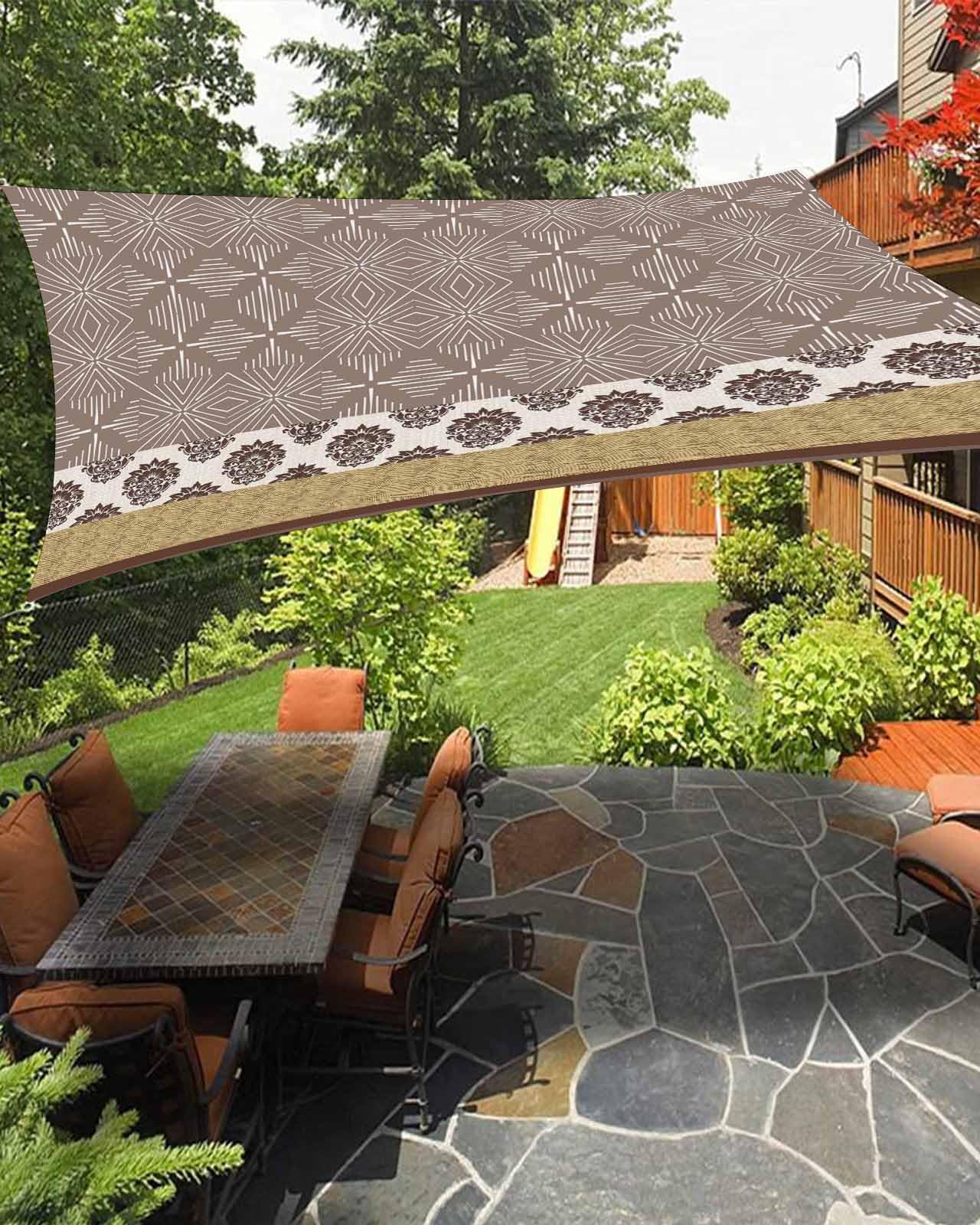 Brown Mandala Sun Shade Sail Waterproof Rectangle, UV Block Sail Shade Canopy Awning Outdoor Privacy Shade Cover for Patio Pergola Deck Backyard 12'x16' Boho Rustic Tribal Ethnic Bohemian Geometric
