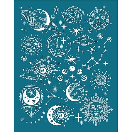 12 Pochoirs Planètes & Espace - 15x15cm Avec Pinceau - Déco Mur, Bois, Meuble - Thème Science-Fiction