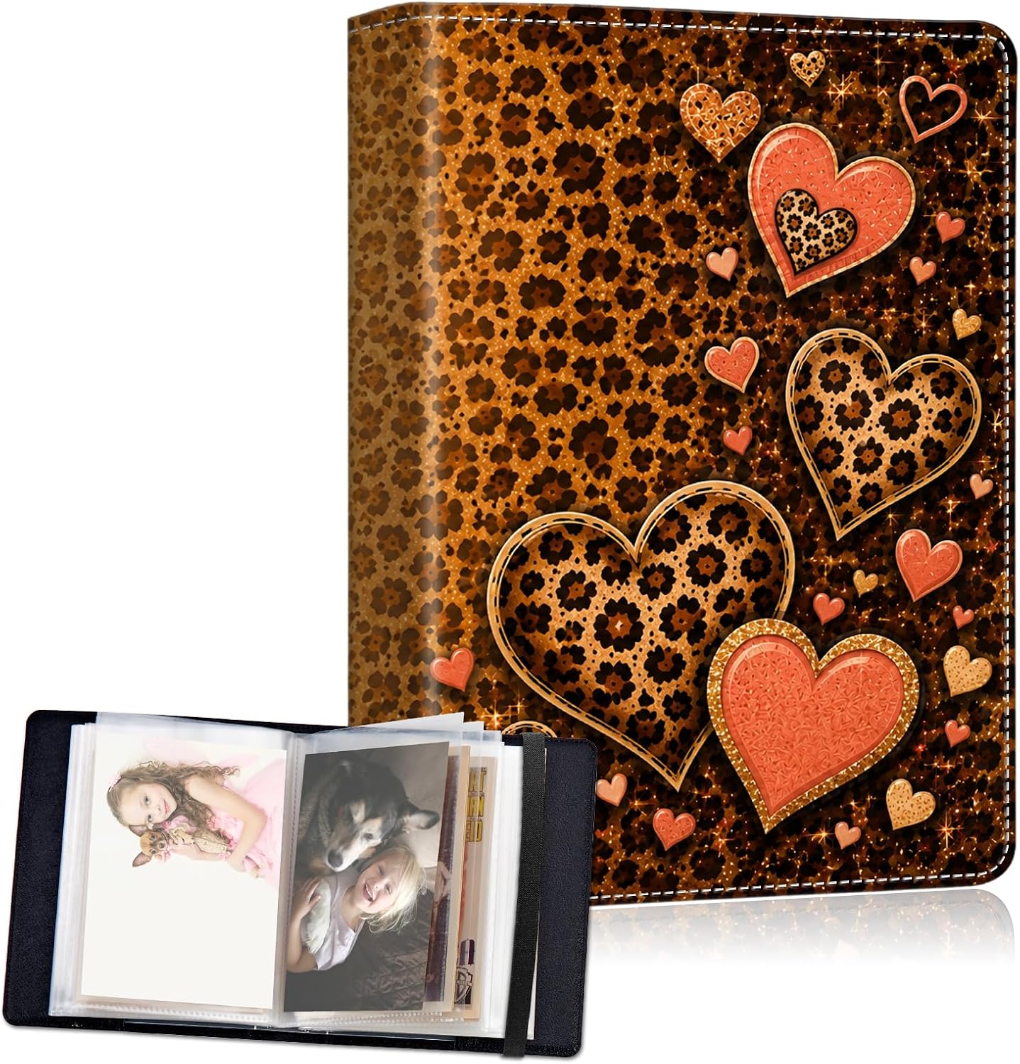 Small Photo Album 4x6, 60 Pockets Holds 120 Photos, Slip-in Pocket Photo Album with Black Elastic Band for Family Wedding Baby Travel Pictures, Pink And Gold Lotus Flower