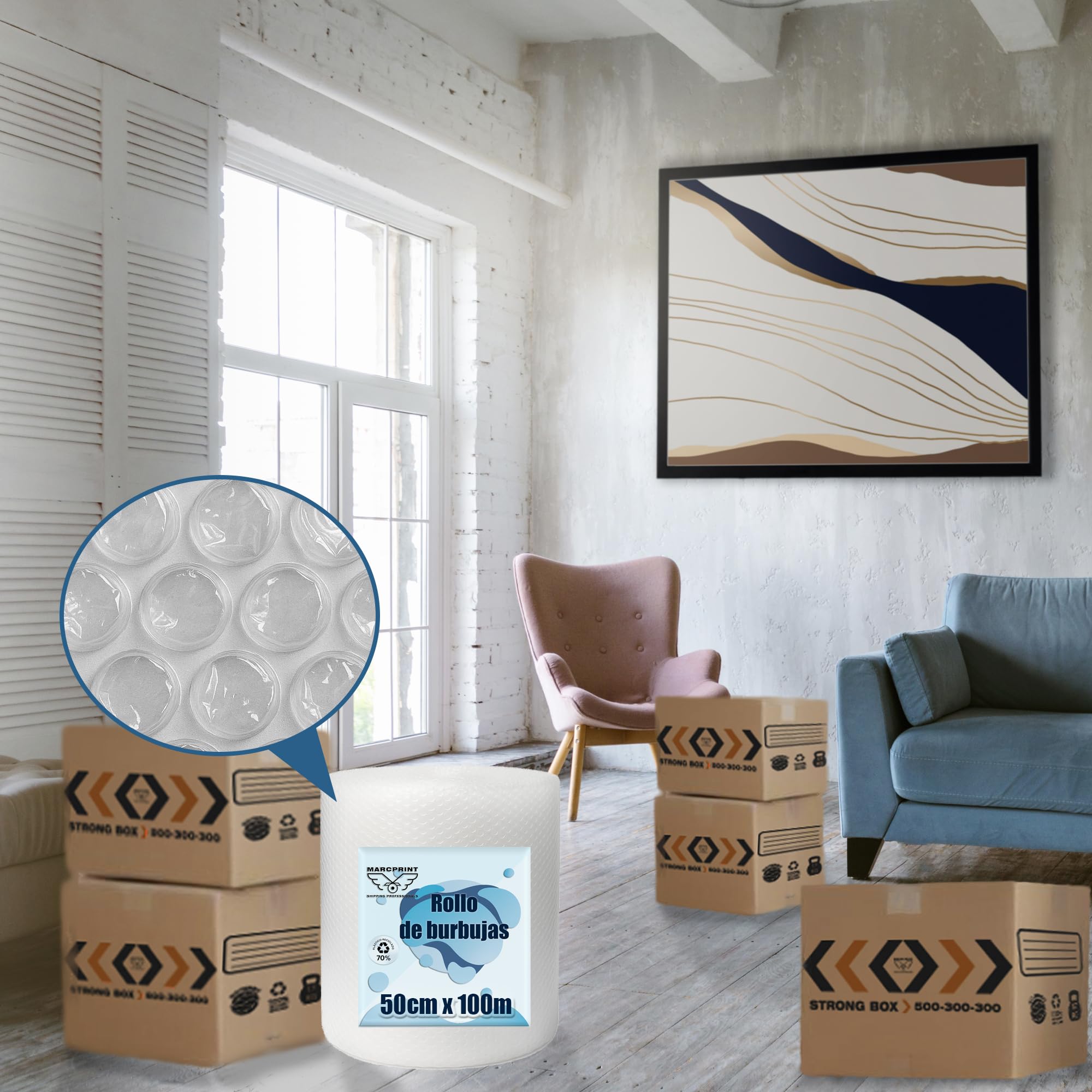 Rollo Burbujas Embalaje 50 cm Ancho x 100 m Longitud - Papel Burbujas Embalaje Perfecto para Mudanza, Envíos - Transparente