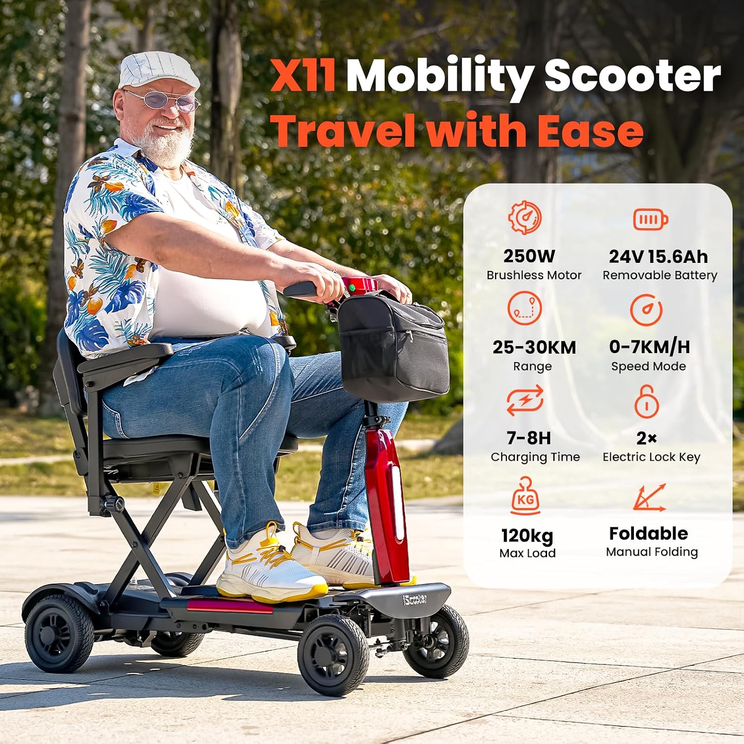 iScooter Mobility Scooter for Seniors & Adults, Foldable 4 Wheel Powered Scooter with Removable Battery, 16-19 Miles Range, 250W Motor, Electromagnetic Brake, Headlight & Front Bag, Supports 264LBS