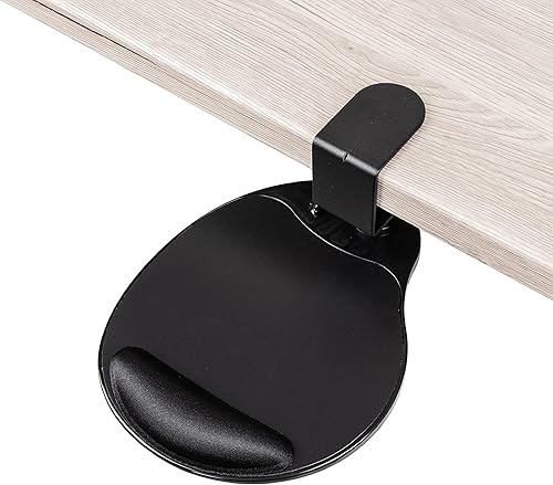 EHO Plataforma de mouse con abrazadera con reposamuñecas de gel, bandeja giratoria de 360 para debajo del escritorio con almacenamiento deslizante,