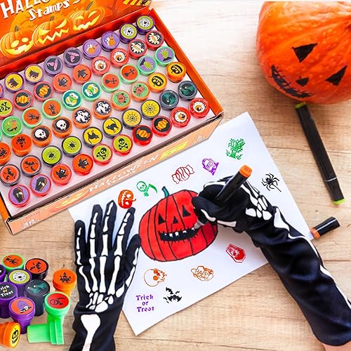 Miniatura 4 de Recuerdos de fiesta de Halloween, 120 sellos surtidos para niños a granel, regalos de juguetes navideños con tinta propia, premios de juegos, bolsas
