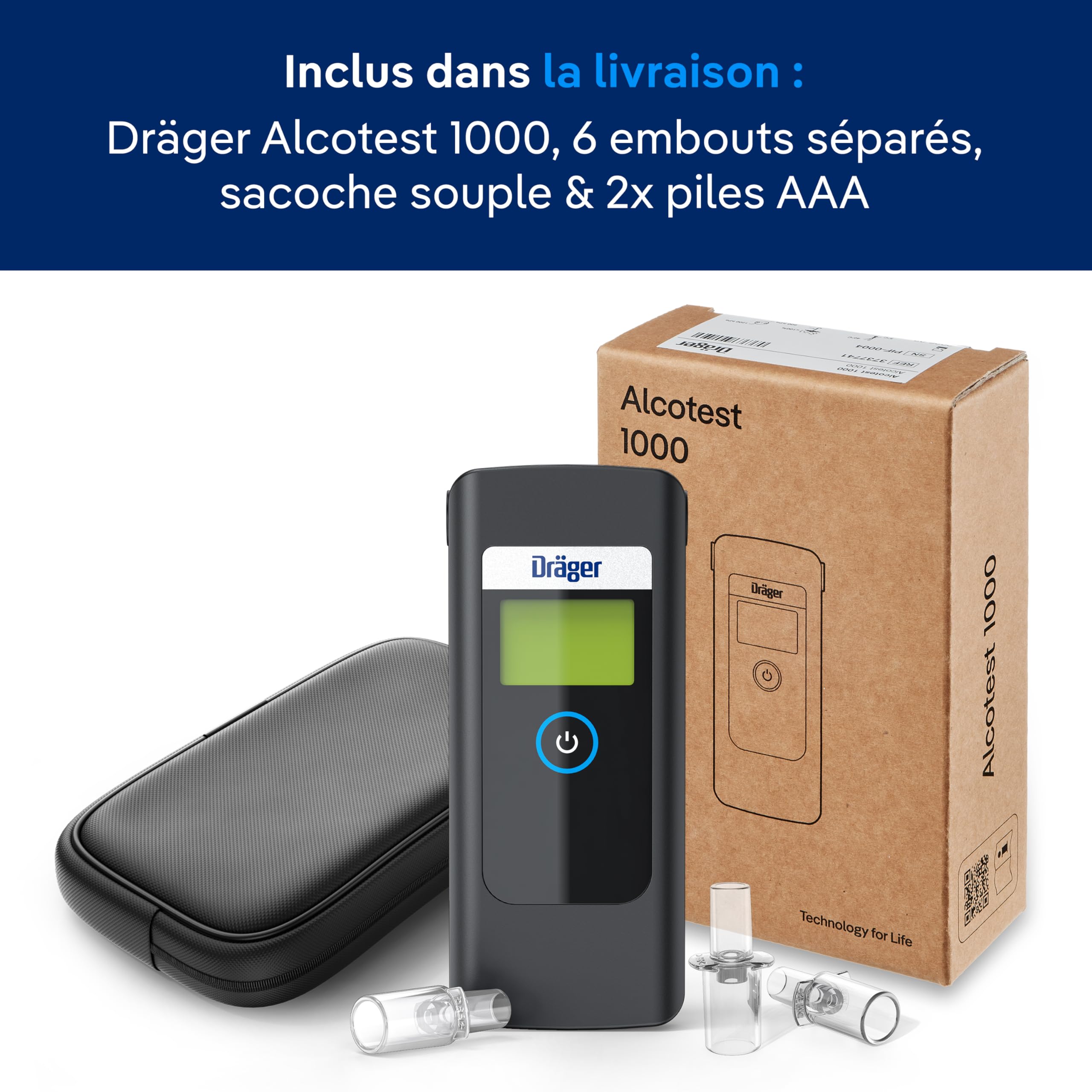 Dräger Alcotest 1000 - Éthylotest Grand Public, alcootest numérique précis, électronique Professionnel Portable pour Voiture, Test alcoolémie Avant Conduite, capteur électrochimique