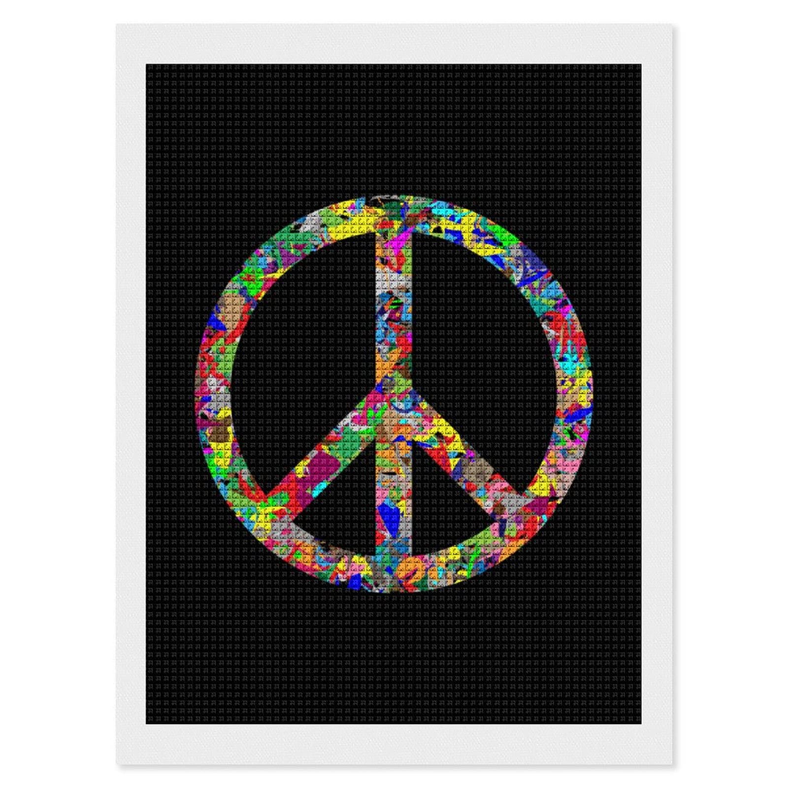 Peace Sign Diamond Painting Kits Full Drill Round Diamond Pictures Arts Crafts for Home Wall Decor Gifts 12"x16"