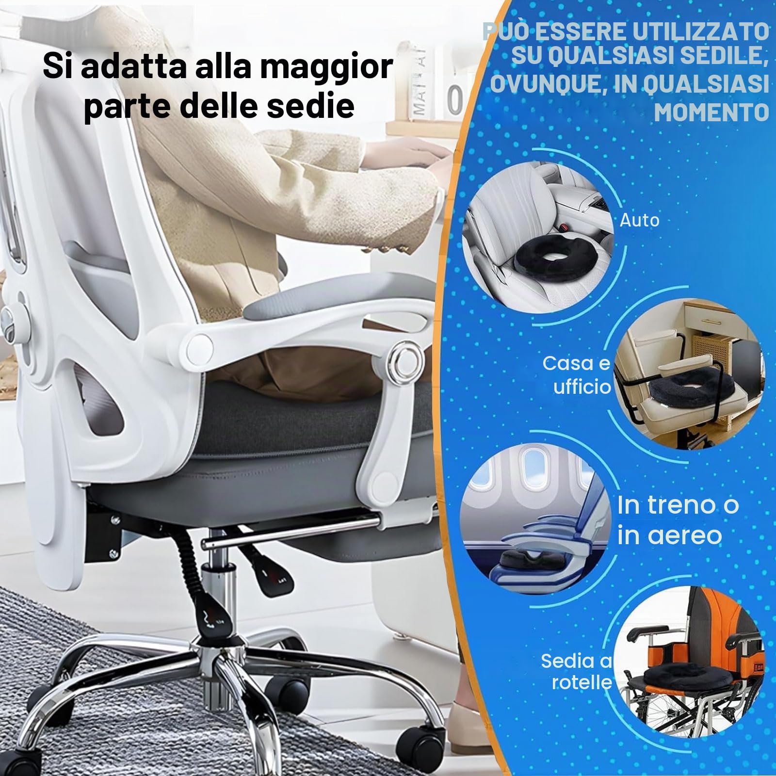 Cuscino per coccige per dolore al coccige, anello a ciambella, in memory foam, sollievo dal dolore per emorroidi, piaghe da letto, prostata, gravidanza, post parto, ideale per ufficio, auto,