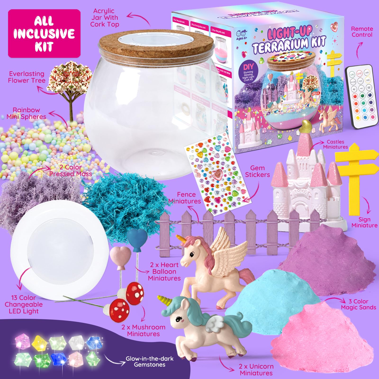 Kit De Terrario De Unicornio Con Lámpara LED De Luna – Manualidades Mágicas Para Niñas, Decoración De Dormitorio