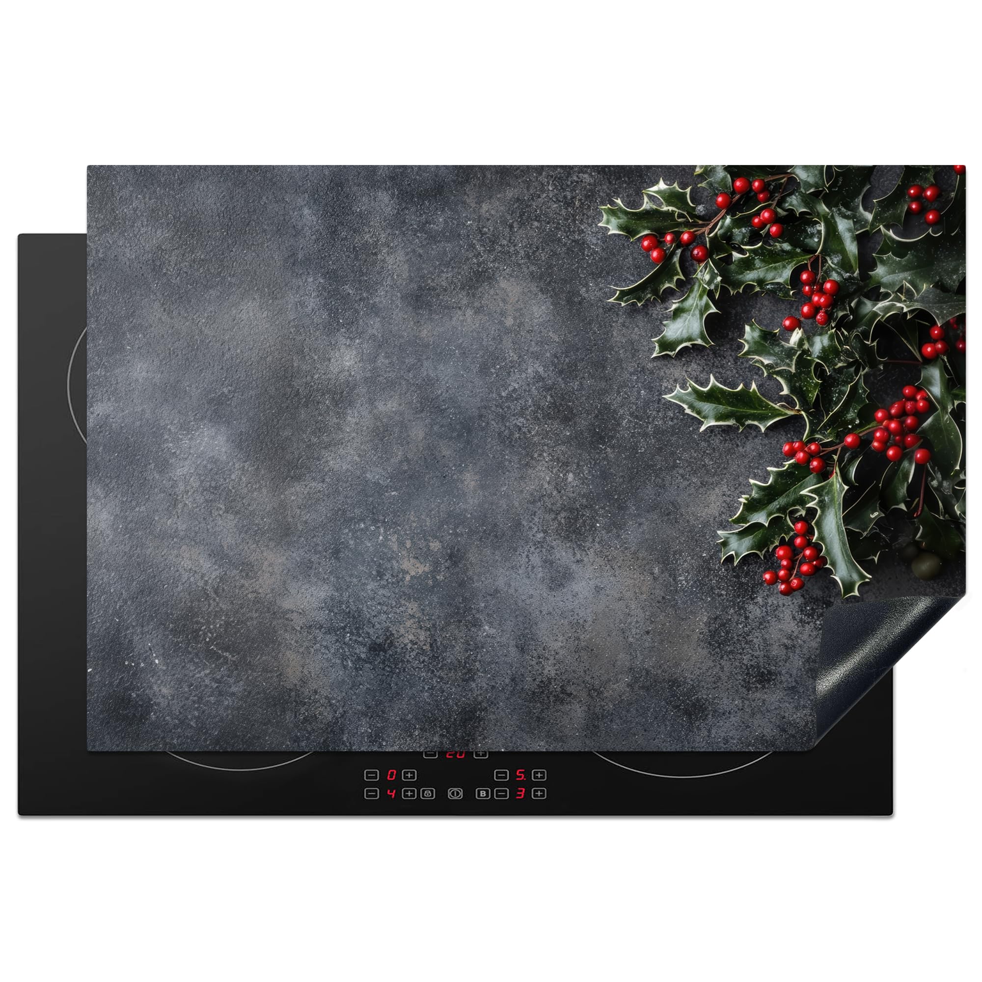 KitchenYeah© Induction Hob Protector Mat 20.3"x29.9" / 76x51.5 cm Cooker Top Protectors Cover Ceramic Covers Electric Hobs Vinyl Christmas - Branches - Winter - Red