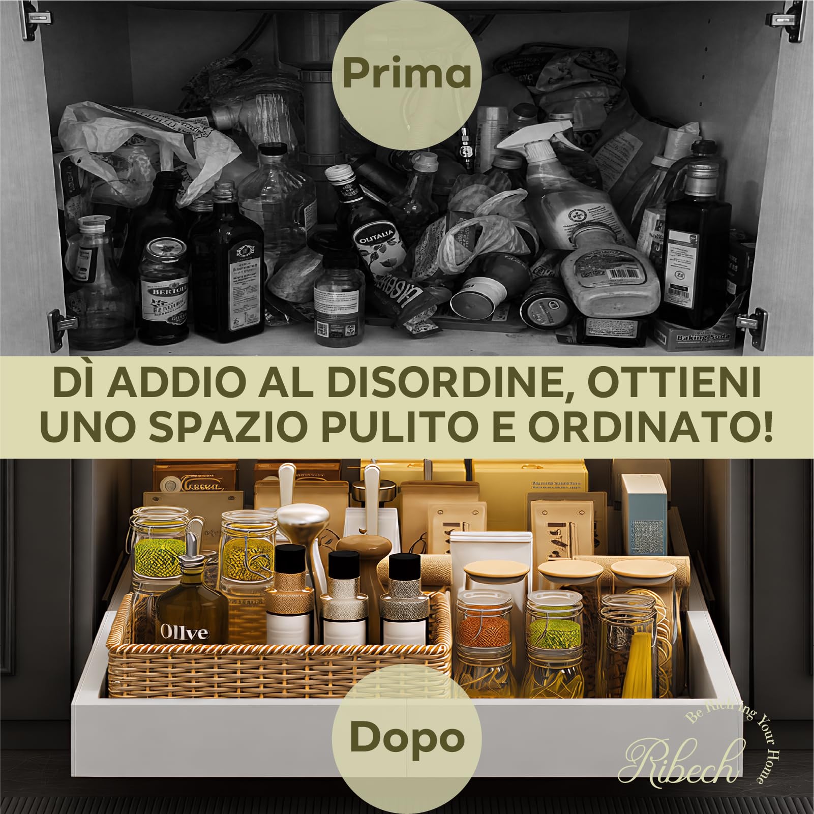 Cestello estraibile telescopico 4 direzioni per armadio cucina | Organizador de Armario con Tornillos/Adesivo, Larghezza regolabile 29-48 cm, Profondità 41,5-55 cm, Bianco
