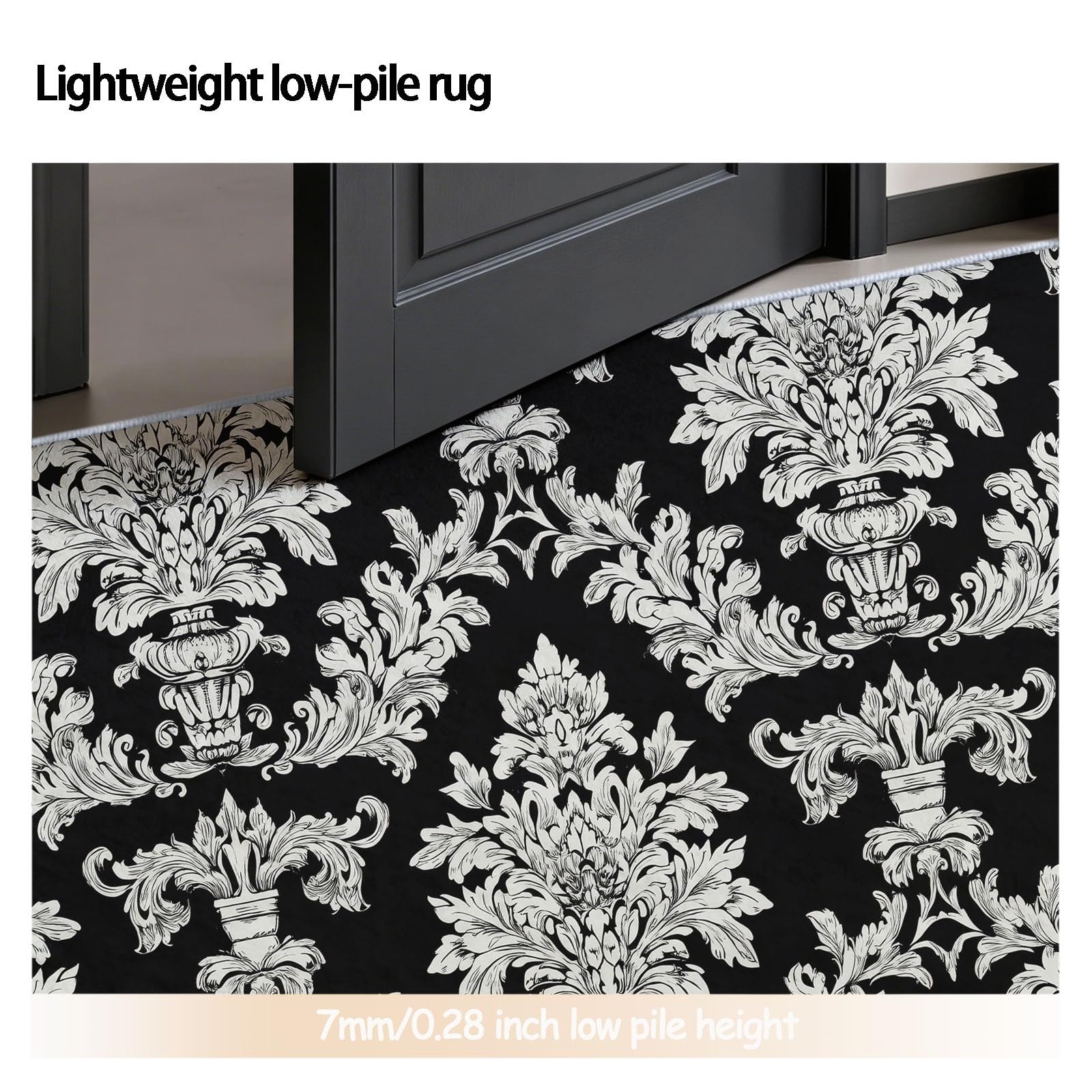 Générique 160 cm Rond Tapis Rond pour Salon, Chambre à Coucher et Cheminée Motif Motif Baroque Jacquard Damassé Vintage Lavable en Machine et Antidérapant Noir