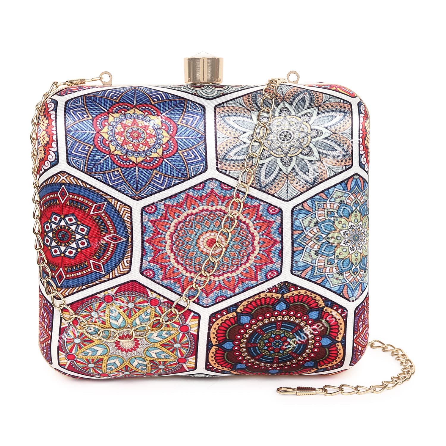 swisni Geometrical Printed Stylish And Latest Women Box Clutch Purse For Bridal, Casual, Party, Wedding, Evening, Gift (Colorful Patterns)-picture-7