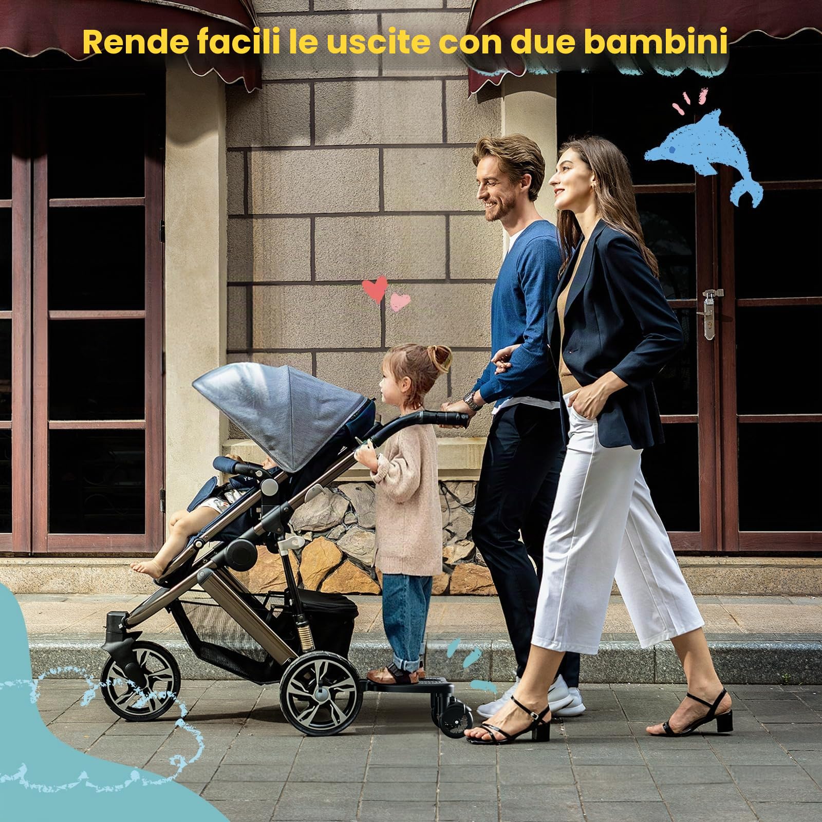 Buggy Board con sedile più ampio, tavola universale per passeggino per bambini dai 2 ai 6 anni, carico 25 kg, pedana per stare in piedi e seduti compatibile con oltre il 99% dei passeggini