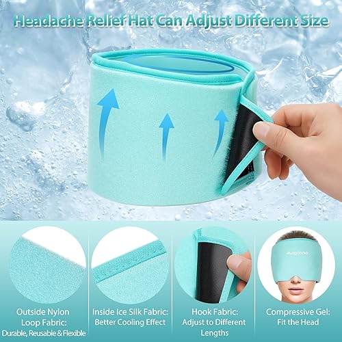 Miniatura 4 de Sombrero de hielo para dolor de cabeza de migraña gorra para aliviar el dolor de cabeza gorra para aliviar la migraña elástico ajustable flexible