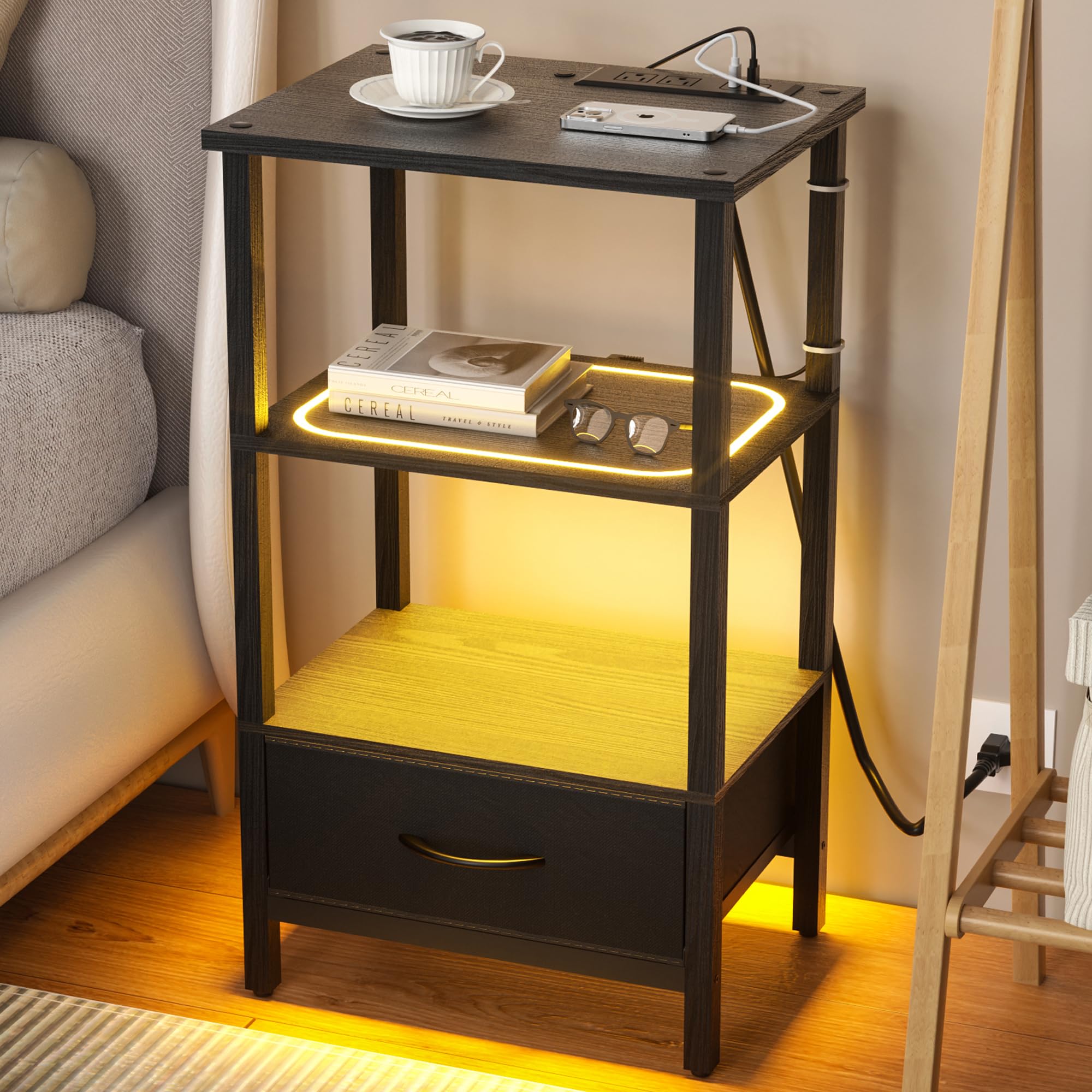 Amazon.com: LED Nightstand with Charging Station, 2024 Updated Night ...