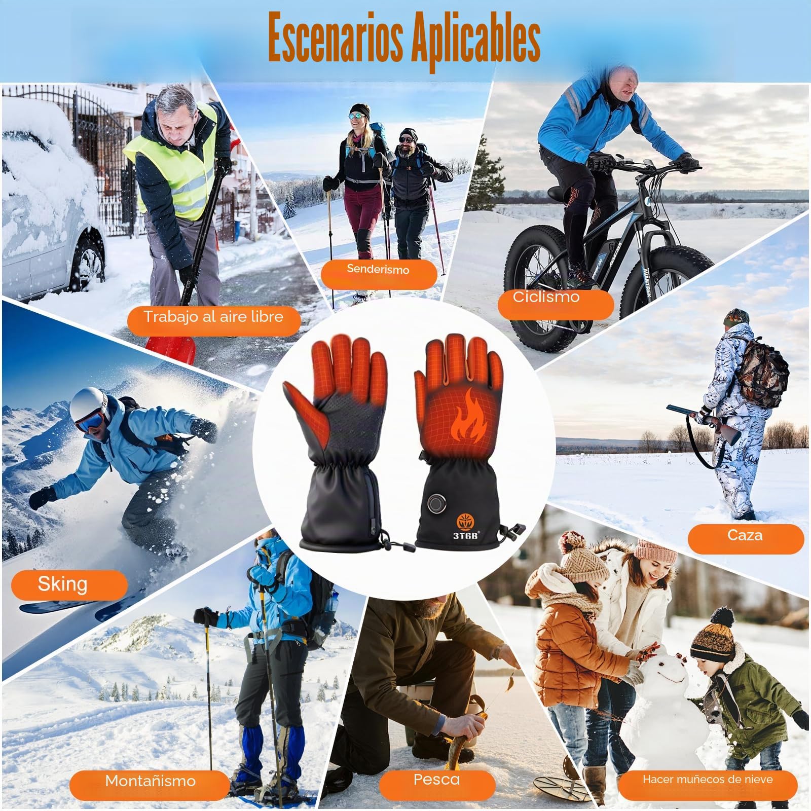 Guantes calefactables Recargables de 6000 mAh para Hombres y Mujeres, Guantes Térmicos Impermeable Pantalla Táctil, 3 Temperaturas Guantes Eléctricos Calefactables para Moto, Bicicleta