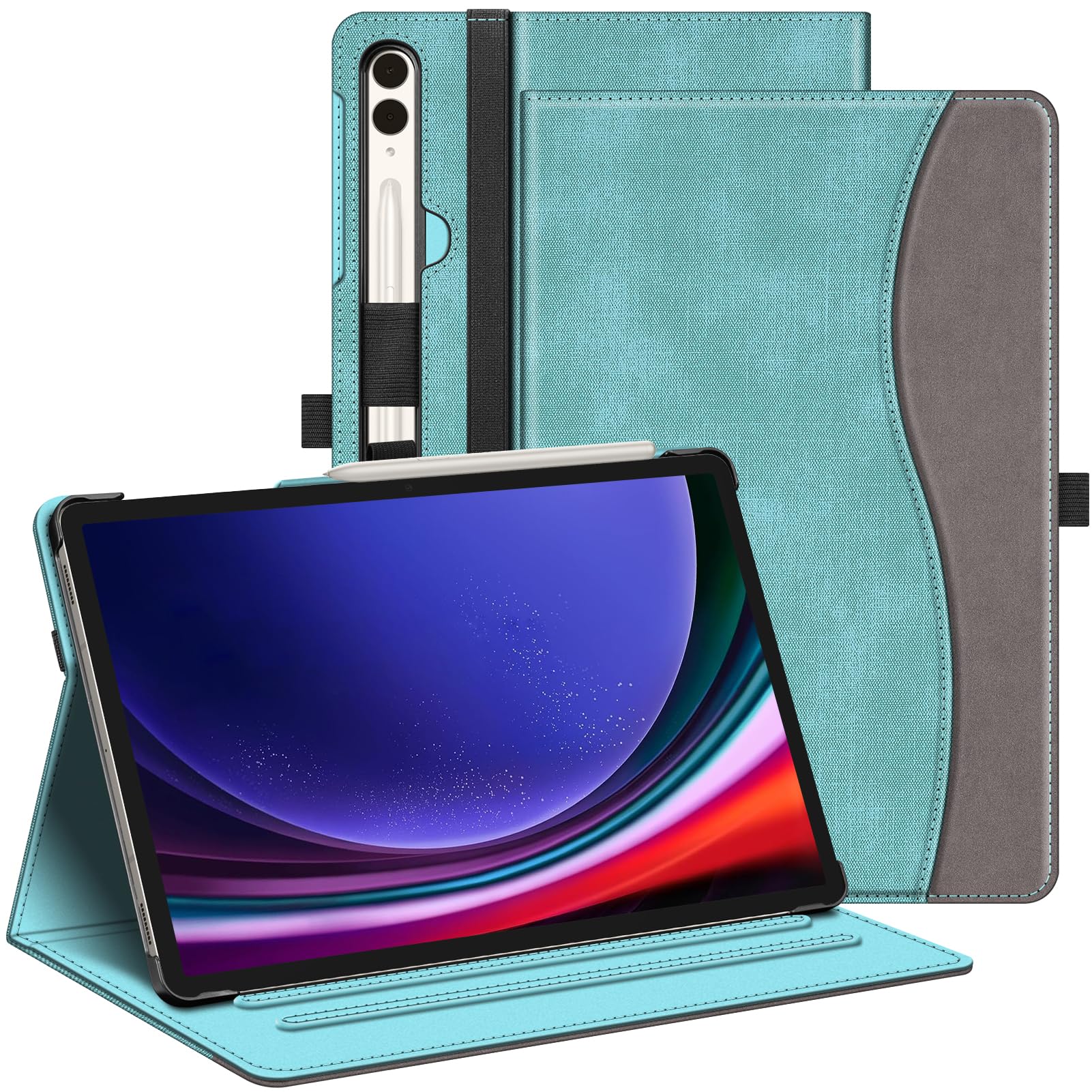 FINTIE Case for Samsung Galaxy Tab S10 Plus 2024/S9 Plus 2023 12.4 Inch, Multi-Angle Viewing Protective Cover with Pocket, Auto Sleep/Wake, Turquoise