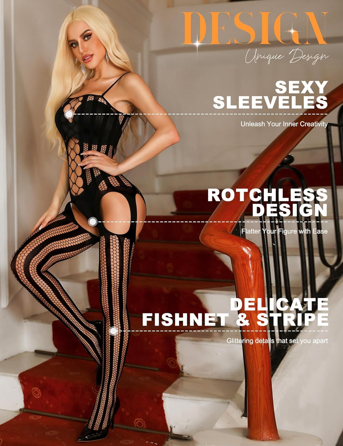 RSLOVE Womens Fishnet Bodystocking Lingerie One Piece Bodysuit Plus Size Tights - Image 4