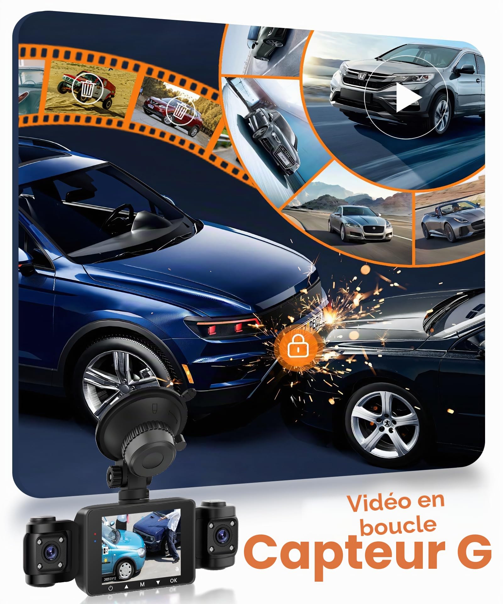 Rimoody 4 Canaux 360° Dashcam Voiture, 4 Caméras 1080P Avant Arrière Gauche Droite, Vision Nocturne, Vidéo en Boucle, G-Sensor, Moniteur de Stationnement 24H, Aide au Stationnement