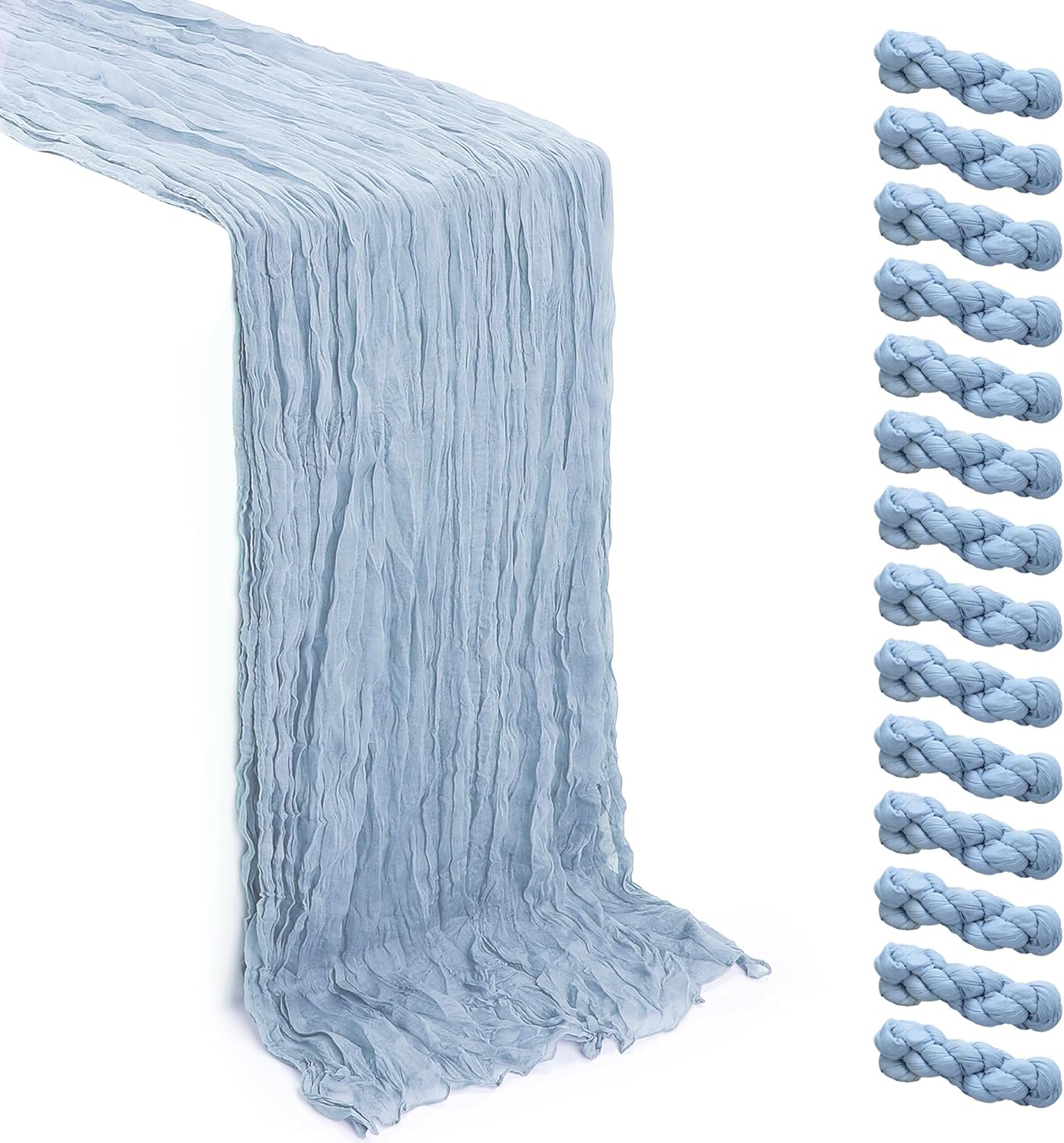 14 Pack 10Ft Cheesecloth Table Runners,35x120 Inch Long Boho Gauze,Rustic Wedding Decor Cheese Cloth Table Runners,Runner for Table Bulk,Romantic Birthday Party Dusty Blue 35" x 120"